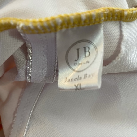 Janela Bay High Neck Tankini Top Vertical Stripe Yellow White Swim - Picture 6 of 9